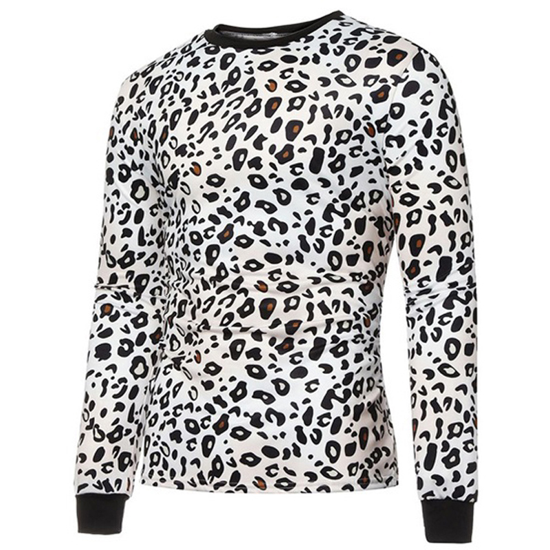 White & Black Leopard Print Full Sleeve T-Shirt